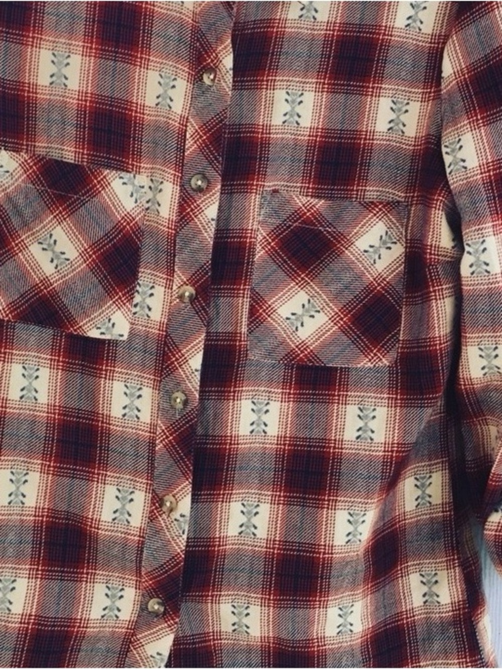 Men's Red and White Plaid Button-Up Shirt